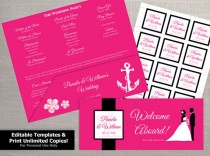 wedding photo -  DIY Printable Wedding Boarding Pass Sleeve and 2 x 2 Seal Template | Editble MS Word file | Instant Download | Cruise Ship Hot Pink
