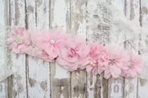 wedding photo - Blush Flower Sash, Pink Flower Girl Sash, Pink Bridal Belt, Blush Maternity Sash, Maternity Sash Girl, Pink Flower Sash, Pastel Pink Sash