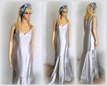 wedding photo - Luxury Silver Gown, Bridesmaid Dress, Wedding Dress, Bridal Dress Sheath Flare Silk Prom Dress Simple Size 6 M