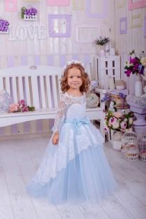 wedding photo - Baby Blue Lace Flower Girl Dress,Flower Girl Dress,Wedding Party Dress,Baby Dress, Rustic Girl Dress, Girls Dresses,Ivory Flower Girl Dress