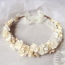 wedding photo - Bridal Flower Crown, Flower Girl Crown, Woodland Headdress, Bridal floral crown, Blush flower, woodland wedding, wedding hair accessory