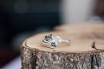 wedding photo - Meteorite And Rough Uncut Natural Diamond Ring with Sterling Silver and Campo del Cielo - Swirls and Leaves Elvish Engagement Ring