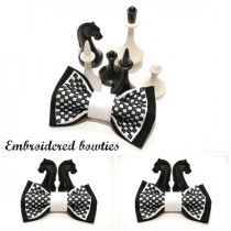 wedding photo -  gift him bow tie for men embroidered black white chess bowtie gift ideas groomsman tie gifts boyfriend for chess lovers black wedding A2D5