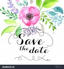 wedding photo - Save The Date Calligraphy Text With Watercolor Flowers