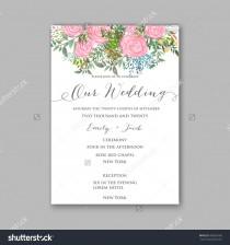 wedding photo - Wedding invitation with watercolor rose flower and laurel in wreath