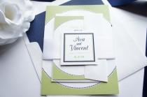 wedding photo -  Green and Navy Wedding Invitation - SAMPLE SET
