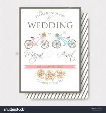 wedding photo - Vintage wedding invitation with tandem bicycle and place for text