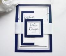 wedding photo -  Navy Blue Wedding Invitation - SAMPLE SET
