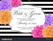 wedding photo - Wedding card or invitation with chrysanthemum flowers on striped background