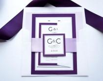 wedding photo -  Purple Monogram Wedding Invitation - SAMPLE SET