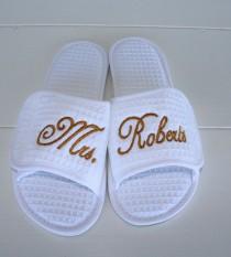 wedding photo - Order Wedding Slippers Custom Embroidery Brides New Name Custom Embroidery Gifts Under 25 Dollars