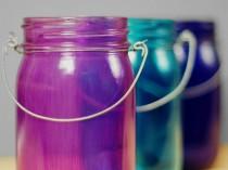 wedding photo - Colorful Bohemian Wedding Decor: Three Mason Jar Hanging Lanterns, Cool Jewel Tones from Deep Cobalt  to Amethyst