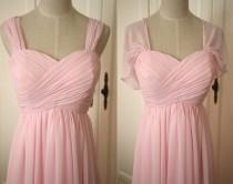 wedding photo - Pale Pink Sweetheart Bridesmaid Dress with Straps Knee-length/Floor Length Pink Chiffon Straps Bridesmaid Dress