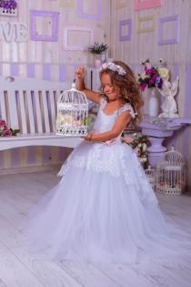 wedding photo - Lace Flower Girl Dress,White Flower Girl Dress,Wedding Party Dress,Baby Dress, Rustic Girl Dress,White Girls Dresses,Ivory Flower Girl Dress