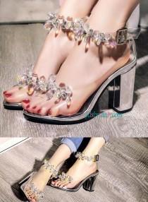 wedding photo - WS019 Fashion crystals chunky heels sandals women's shoes