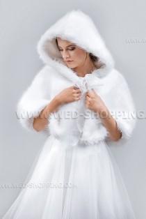 wedding photo - Hooded Capelet Wedding Cape  Wrap Cape Fake Wolf White Ivory Black E1511 Winter Bride