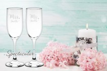 wedding photo -  Personalized Mr and Mrs Champagne Flutes Set for Bride and Groom - Wedding Gift- (add last name in note to seller)