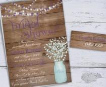 wedding photo - Mason Jar Bridal Shower Invitation, Rustic Wedding Shower Invite, Baby's Breath Bridal Shower Invite, Purple Floral Shower String Lights