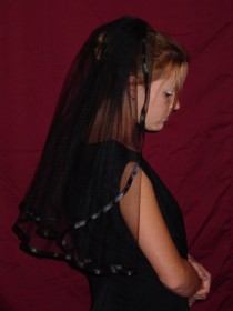 wedding photo - Wedding Veil  Black gothic goth 1 tr elbow length  bridal for your gown or dress or tiara funeral mourning