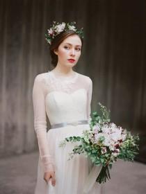 wedding photo - Agnia // Long sleeve wedding dress - Wedding gown - Tulle wedding gown - Etherial wedding dress - Swiss dot wedding - Peach wedding gown