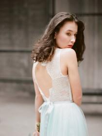wedding photo - Hionia // Open back wedding dress - Lace wedding dress - Keyhole back wedding gown - Mint wedding dress - Bohemian wedding dress - Boho lace