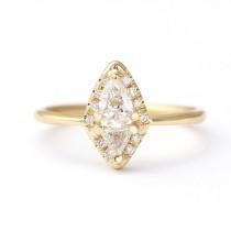 wedding photo - Diamond Cluster Ring - Pear & Trillion Diamond Ring - 0.3 Carat Pear Diamond - 18k Solid Gold