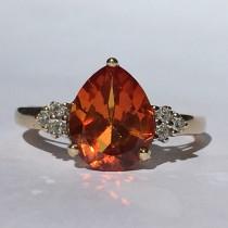 wedding photo - Vintage Orange Sapphire and Diamond Ring. 10k Gold Setting. Estate Jewelry. Unique Engagement Ring. September Birthstone. 5th Anniversary