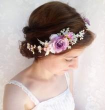 wedding photo - purple flower crown, purple hair accessories, purple headband, bridal flower hairpiece, wedding headpiece, flower girl crown, hair vine