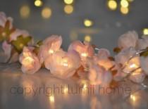 wedding photo - Pale pink Rose Flower Fairy string warm white LED Lights, vintage wedding bedroom decoration centerpiece girl birthday gift anniversary