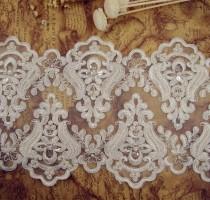 wedding photo - Beaded Lace Trim, Embroidered Lace Trim, Pearl Lace Fabric, Ivory Lace Trim, 7 inches Wide for  Dress, Costume, Veiling, Craft Making, 1Yard