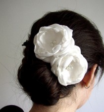 wedding photo - Wedding Hair Accessories - White Hair Piece - Bridal White Hair Accessories - Wedding  Headpiece - Bridal Hair Clip - Flower Girl Hairpiece