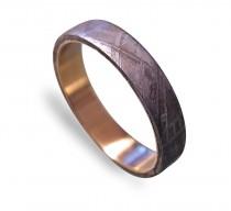 wedding photo - 14k Gold Ring, Gold Band inlaid with Gibeon Meteorite, Gibeon Meteorite Ring, Gold Wedding Ring