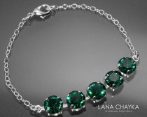 wedding photo - Emerald Crystal Bracelet Swarovski Emerald Sterling Silver Bracelet Green Wedding Bracelet Bridesmaid Emerald Jewelry Swarovski Bracelet
