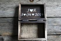 wedding photo - Rustic Ring Bearer Box, Personalized Ring Box, Custom Wooden Box