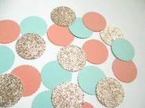 wedding photo - Mint, Lt.Coral, Champagne Glitter Confetti- 100 pieces - Party/Showers/Weddings/Holidays/Table Decor/Event Decorations