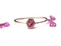 wedding photo - Pink tourmaline ring in 14k gold, October birthstone ring, hexagon ring, pink gemstone ring, dainty ring