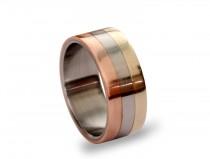 wedding photo - Titanium men ring with bronze and copper inlay