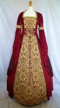 wedding photo - Medieval dress pagan gown gothic costume red velvet Fantasy dress Handfasting  Renaissance wedding custom made to any size larp