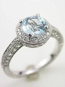 wedding photo - Vintage Style Aquamarine Engagement Ring, RG-2955aa