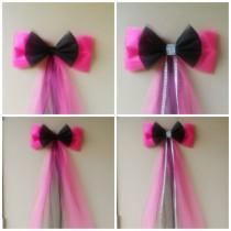 wedding photo - Pink and Black Birthday Party Decoration,  Sweet 16 Bow, Quinceanera Bow, Bridal Shower Bow, Wedding Pew Bow, Teen Birthday Decoration