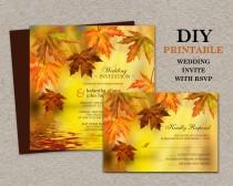 wedding photo - DIY Printable Fall Wedding Invitations With RSVP, Fall Wedding Invitation Sets With Leaves, Falling Leaves Wedding Invites