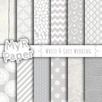 Wedding digital paper: "WHITE & GREY WEDDING" White and Gray paper with chevron, stripes, polka dots, hearts, lace, wood, cardstock, lacy wedding photo - Wedding digital paper: "WHITE & GREY WEDDING" White and Gray paper with chevron, stripes, polka dots, hearts, lace, wood, cardstock, lacy