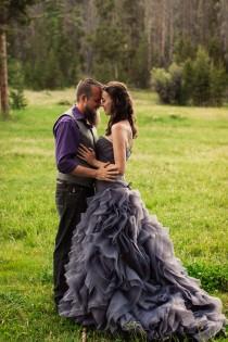 wedding photo - Gray Wedding Dress Sweetheart Neckline Pleated Organza Asymmetrical