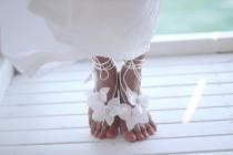 wedding photo - White Orchid barefoot sandal, beach wedding barefoot sandals, bangle, wedding anklet,nude shoes