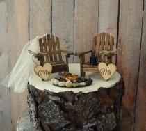 wedding photo - Country Adirondack chair wedding cake topper camping fishing lake themed wedding tent hunting groom campfire bride and groom Mr and Mrs sign