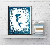 wedding photo - Mermaid print, Nursery decor,  Mermaid wall art, Blue mermaid, Mermaid art, Mermaid watercolor, Printable, Digital art, InstantDownloadArt1