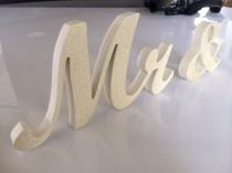 wedding photo - iVORY Mr. and. Mrs.. sign set.  Unfinished, painted, glittered Mr mrs signs. Wedding sign set. Sweetheart table decor wooden signs.