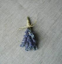wedding photo - 6 Fat Lavender Boutonnieres or Corsages with Custom Hemp Twine or Ribbon Wrap