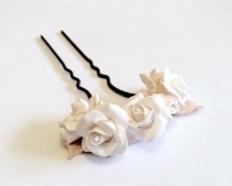 wedding photo -  White Roses Wedding Hair Accessories, Wedding Hair Accessory pin Bridesmaid Jewelry, Bridal hair pins