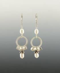 wedding photo - Silver earrings, pearls earrings, square silver charms earrings, artisan earrings, wedding jewelry, unique earrings, ready to ship,